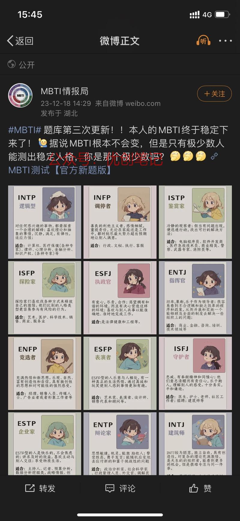 刷微博被这个MBTI测试…#情报-搞钱线报📢论坛-网创交流-优创圈